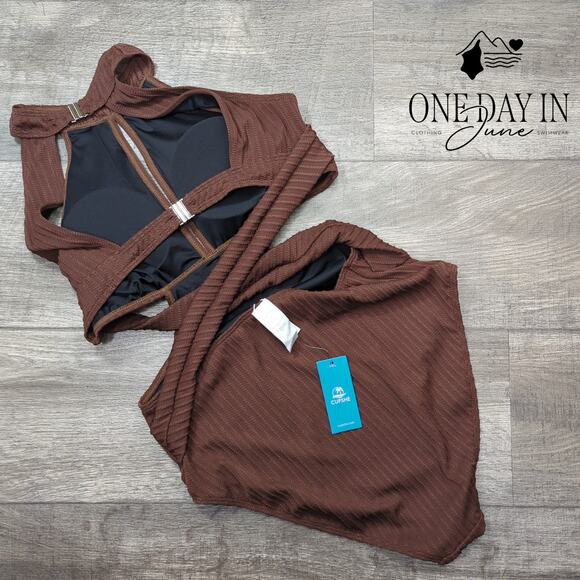 Cupshe Textured Cut Out High Neck One Piece Swimsuit Size L - Picture 7 of 7